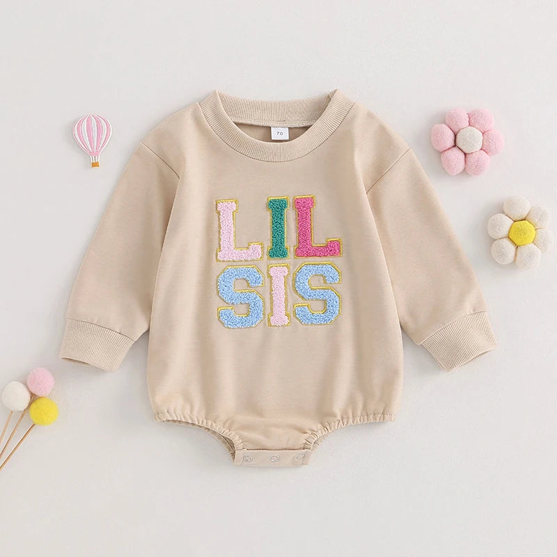Lioraitiin 0-18M Infant Girl Sweatshirts Bodysuit Letter Embroidery