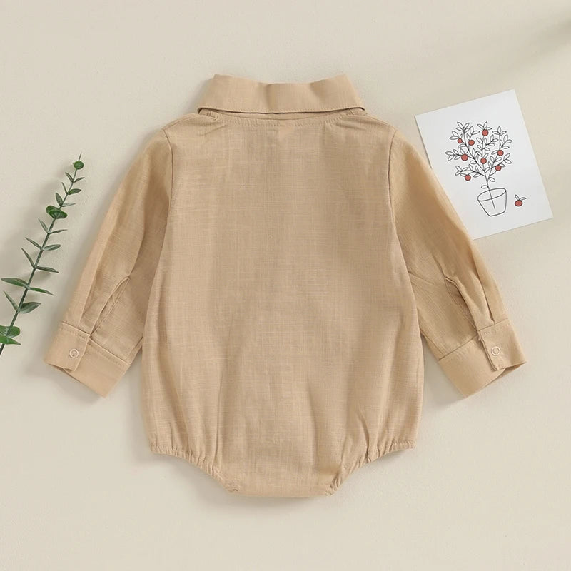 Lioraitiin 0-24M Newborn Baby Boy Cotton Linen Shirt Romper Solid