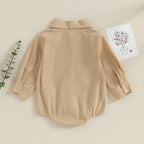 Lioraitiin 0-24M Newborn Baby Boy Cotton Linen Shirt Romper Solid