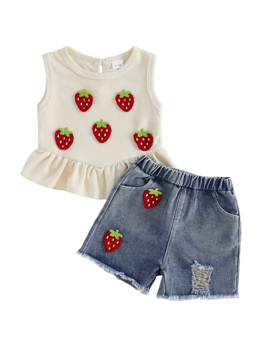 Baby Girls Outfits Floral Strawberry Patch Tank Tops and Ripped Denim