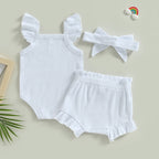 Lioraitiin 0-18M Toddler Girls 3Pcs Fly Sleeve Solid Romper Tops