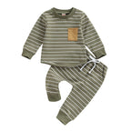 Lioraitiin 0-3Years Baby Boys Pants Set Striped Long Sleeve Crew Neck