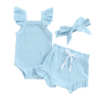 Lioraitiin 0-18M Toddler Girls 3Pcs Fly Sleeve Solid Romper Tops