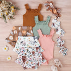 Lioraitiin 0-18M Infant Baby Girl 3Pcs Off Shoulder Romper Tops Bull