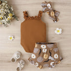 Lioraitiin 0-18M Infant Baby Girl 3Pcs Off Shoulder Romper Tops Bull