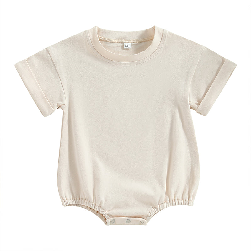 Lioraitiin 0-24M Baby Boys Girls Rompers Solid Short Sleeve O-neck