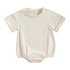 Lioraitiin 0-24M Baby Boys Girls Rompers Solid Short Sleeve O-neck
