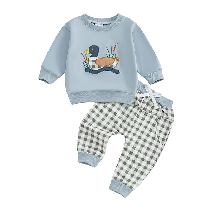 Lioraitiin Toddler Baby Boy Girl Duck Long Sleeve Sweatshirt Plaid