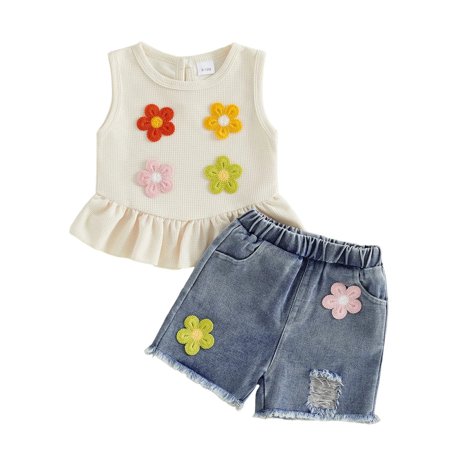Baby Girls Outfits Floral Strawberry Patch Tank Tops and Ripped Denim