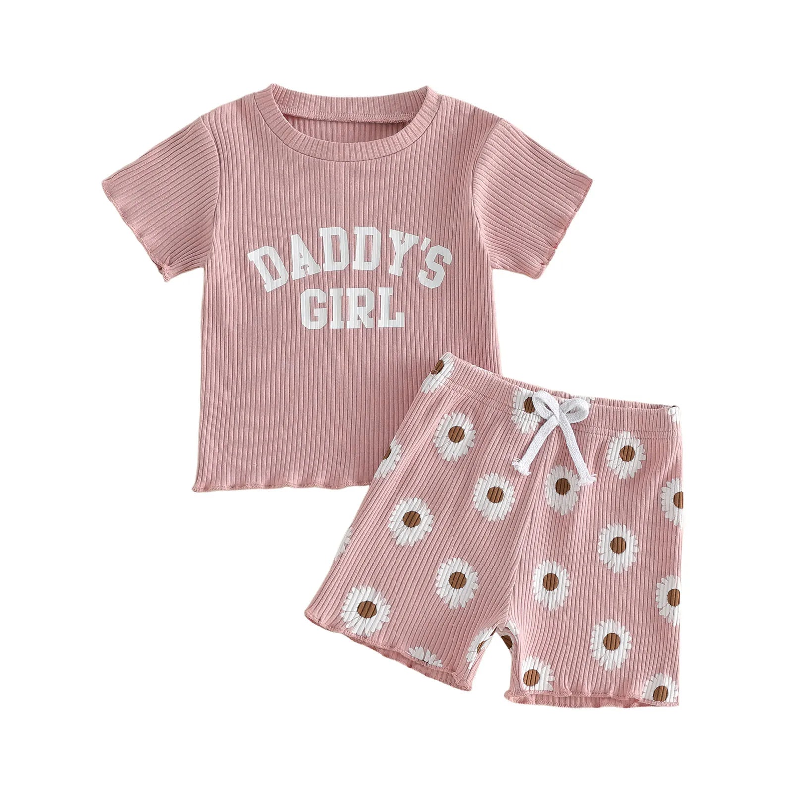 2Pcs Toddler Baby Girls Outfits Short Sleeve Crew Neck Letters Print