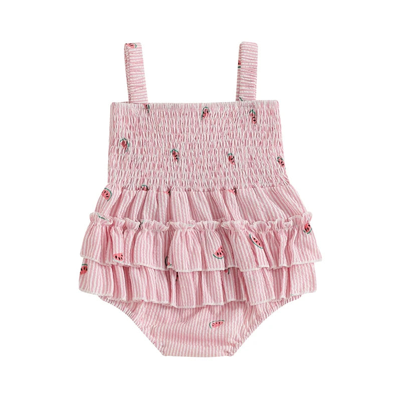 Baby Girl Romper Loose Fit Bow Design Watermelon Print Striped