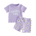 2Pcs Toddler Baby Girls Outfits Short Sleeve Crew Neck Letters Print