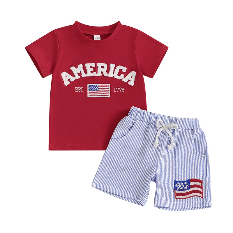 Lioraitiin Toddler Boy 4th of July Outfit Letter Embroidery Short