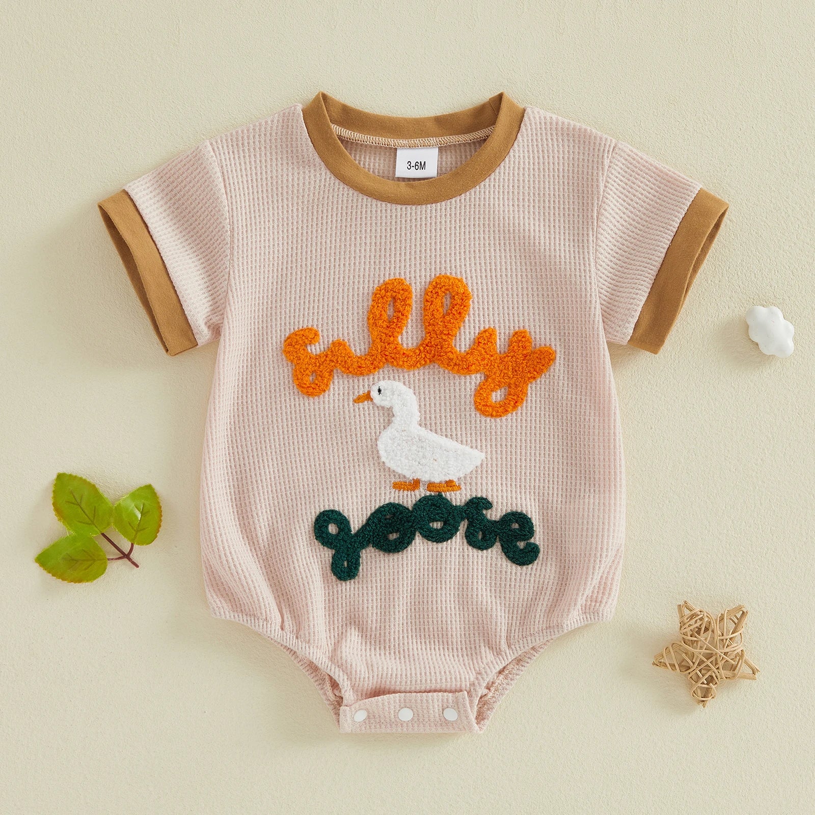 Lioraitiin Baby Girls Romper Fashionable Letter Goose Embroidery Crew