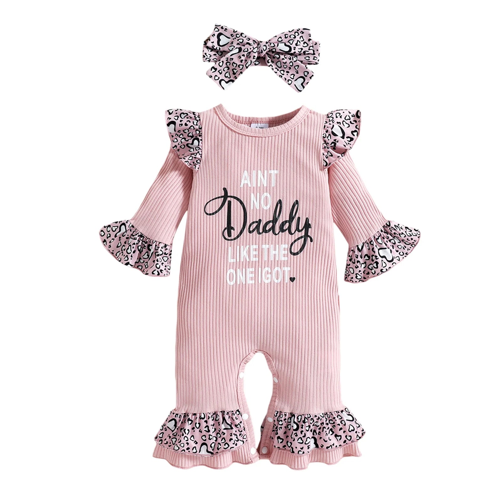 Lioraitiin 0-18M Newborn Infant 2Pcs Baby Girls Outfit Letter Leopard