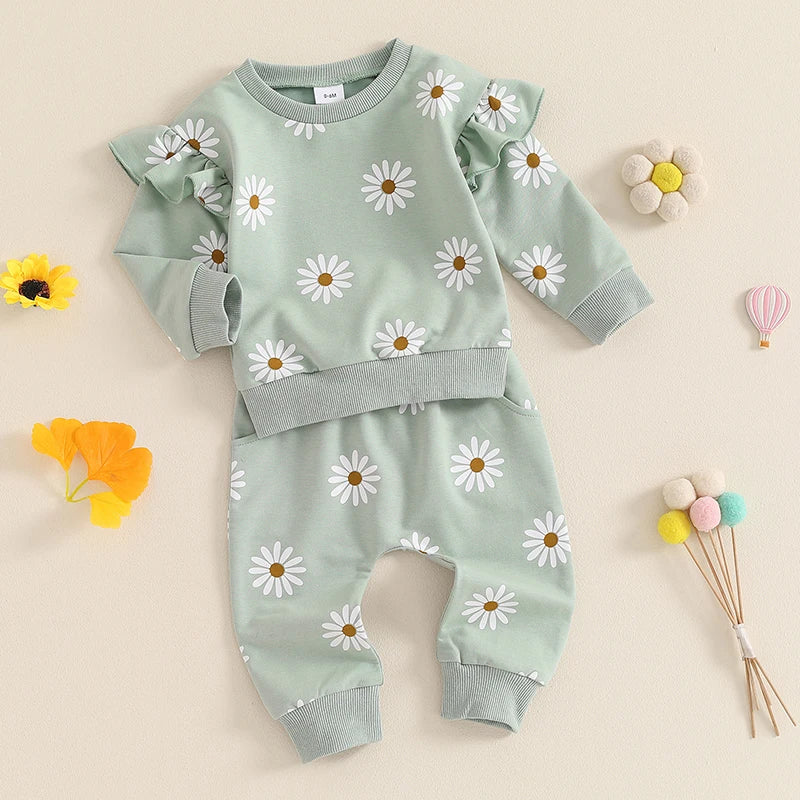 Lioraitiin Toddler Girl Outfit Daisy Print Long Sleeve Sweatshirt