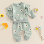 Lioraitiin Toddler Girl Outfit Daisy Print Long Sleeve Sweatshirt
