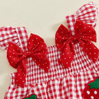 Lioraitiin Toddler Baby Girl Outfit Strawberry Embroidered Plaid Bows