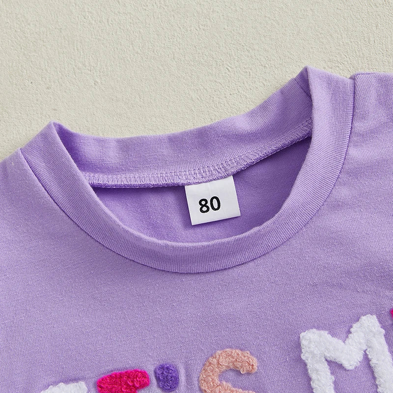 Toddler Girl Birthday Outfit Letter Embroidery Short Sleeve Crew Neck