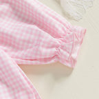 Newborn Baby Girls Cute Romper Bow Embroidery Plaid Long Sleeve