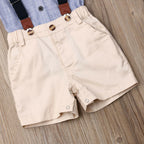 Lioraitiin Newborn Boys Stripe Short Sleeve Gentleman 2PCS Set Romper