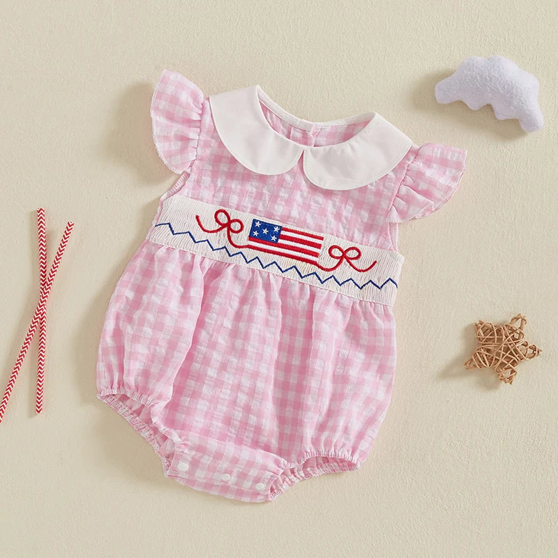 Lioraitiin Newborn Baby Girl 4th of July Romper Ruffle Sleeveless