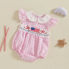 Lioraitiin Newborn Baby Girl 4th of July Romper Ruffle Sleeveless
