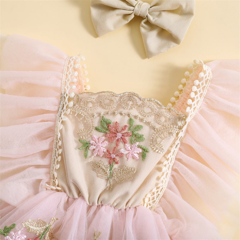 Lioraitiin 0-24M Newborn Girl Outfit Embroidery Flower Fly Sleeve