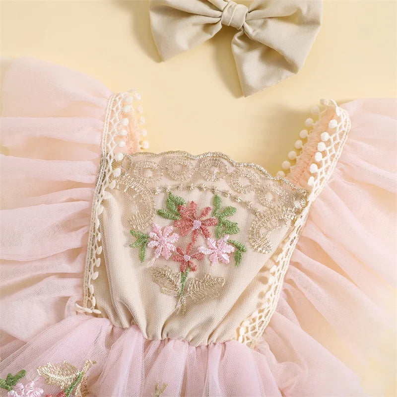 Lioraitiin 0-24M Newborn Girl Outfit Embroidery Flower Fly Sleeve