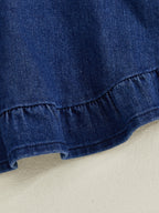 Lioraitiin Toddler Baby Girl Denim Dress Long Puff Sleeve Button Down