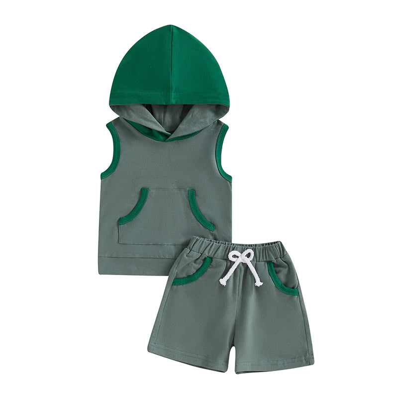 Lioraitiin Toddler Baby Boy Shorts Set Contrast Color Sleeveless