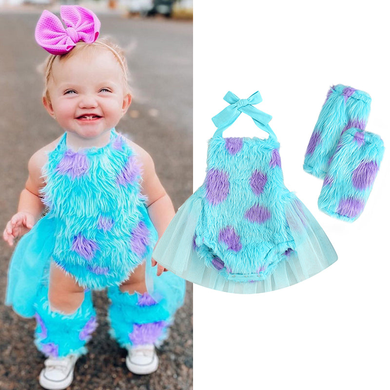 Lioraitiin 0-3Years Infant Girl Bodysuit Tie-Up Halter Neck Mesh Hem