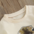 Lioraitiin Baby Romper, Short Sleeve Crew Neck Cow Head Print