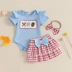 Lioraitiin Baby Girl Outfits Short Sleeve Baseball Embroidery Romper