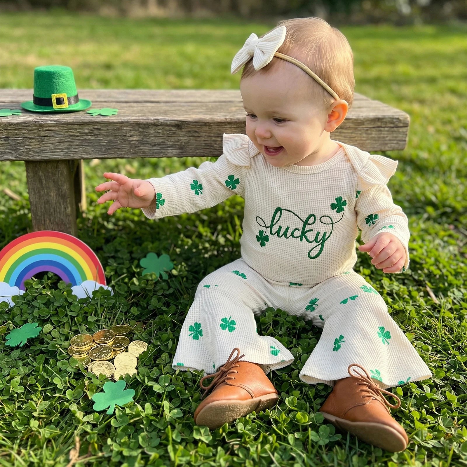 Lioraitiin Baby Girls Irish Day Outfits Long Sleeve O Neck Letter
