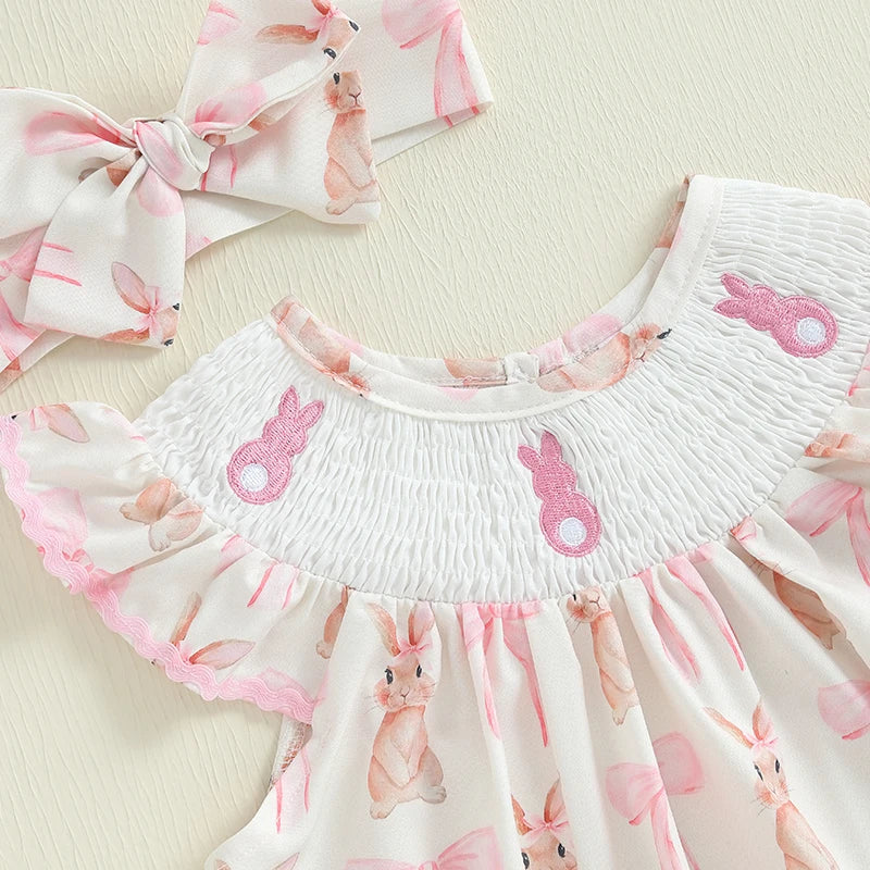 Lioraitiin Toddler Girls Dress Rabbit/Easter Eggs Print Fly Sleeve
