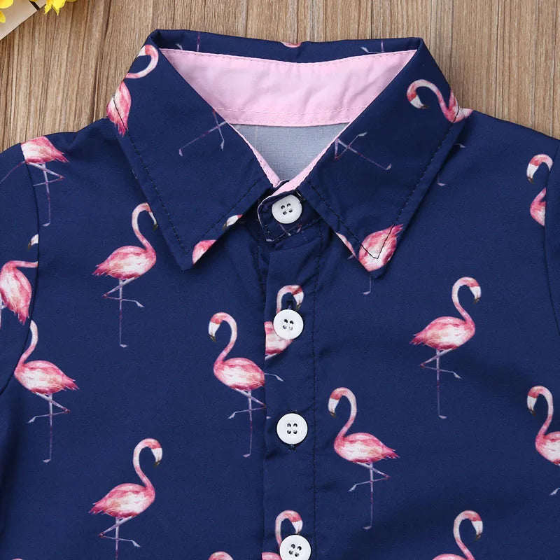 Lioraitiin 1-6Years Toddler Baby Boy Gentleman Flamingo Short Sleeve
