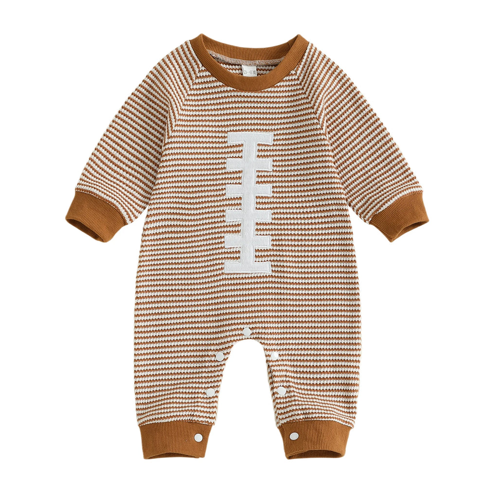 Lioraitiin Baby Boy Sweatshirt Romper Rugby Stripe Print Long Sleeve