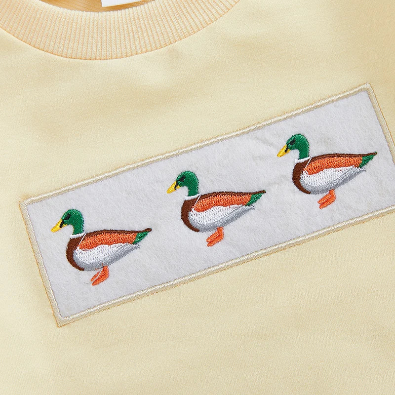 Lioraitiin Toddler Baby Boy Girl Duck Long Sleeve Sweatshirt Plaid