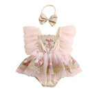 Lioraitiin 0-24M Newborn Girl Outfit Embroidery Flower Fly Sleeve