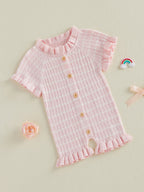 Lioraitiin Newborn Baby Girl Knit Romper Ruffle Trim Short Sleeve