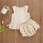 Lioraitiin 0-4Years Toddler Baby Girl Set Sleeveless Lace Pacthwork