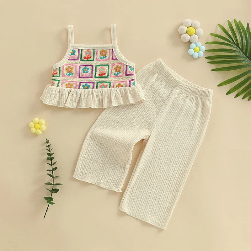 Lioraitiin Toddler Baby Girl Outfit Flower Pattern Ruffled Spaghetti