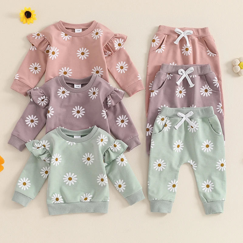 Lioraitiin Toddler Girl Outfit Daisy Print Long Sleeve Sweatshirt