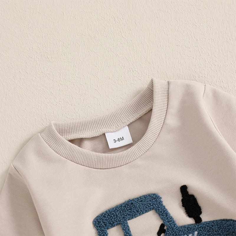 Lioraitiin Toddler Boy Outfits Tractor Embroidery Long Sleeve
