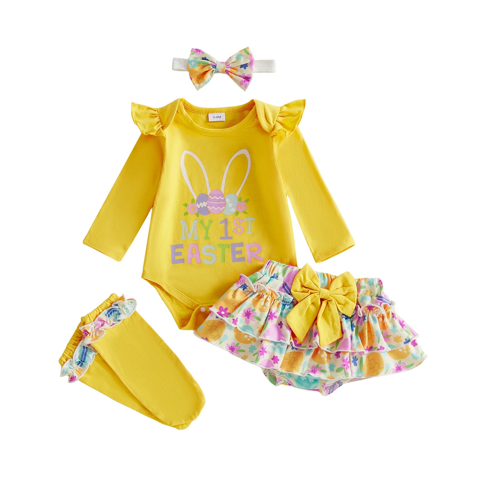 Baby Girl Easter Outfit, Long Sleeve Letters Romper with Eggs Print