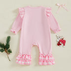 Lioraitiin Baby Girl Christmas Romper Long Sleeve Doll Collar