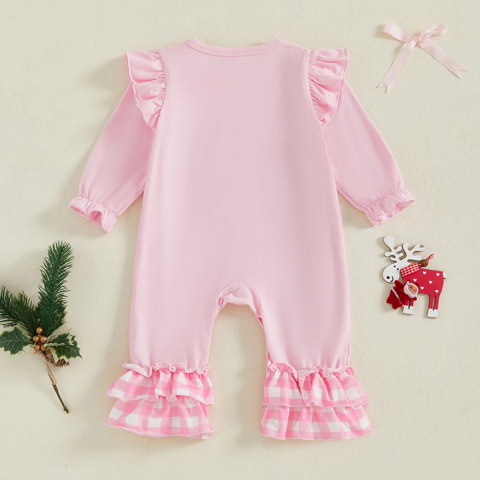 Lioraitiin Baby Girl Christmas Romper Long Sleeve Doll Collar