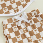 Lioraitiin Toddler Baby Boy Checkered Outfit Tree Print Sleeveless