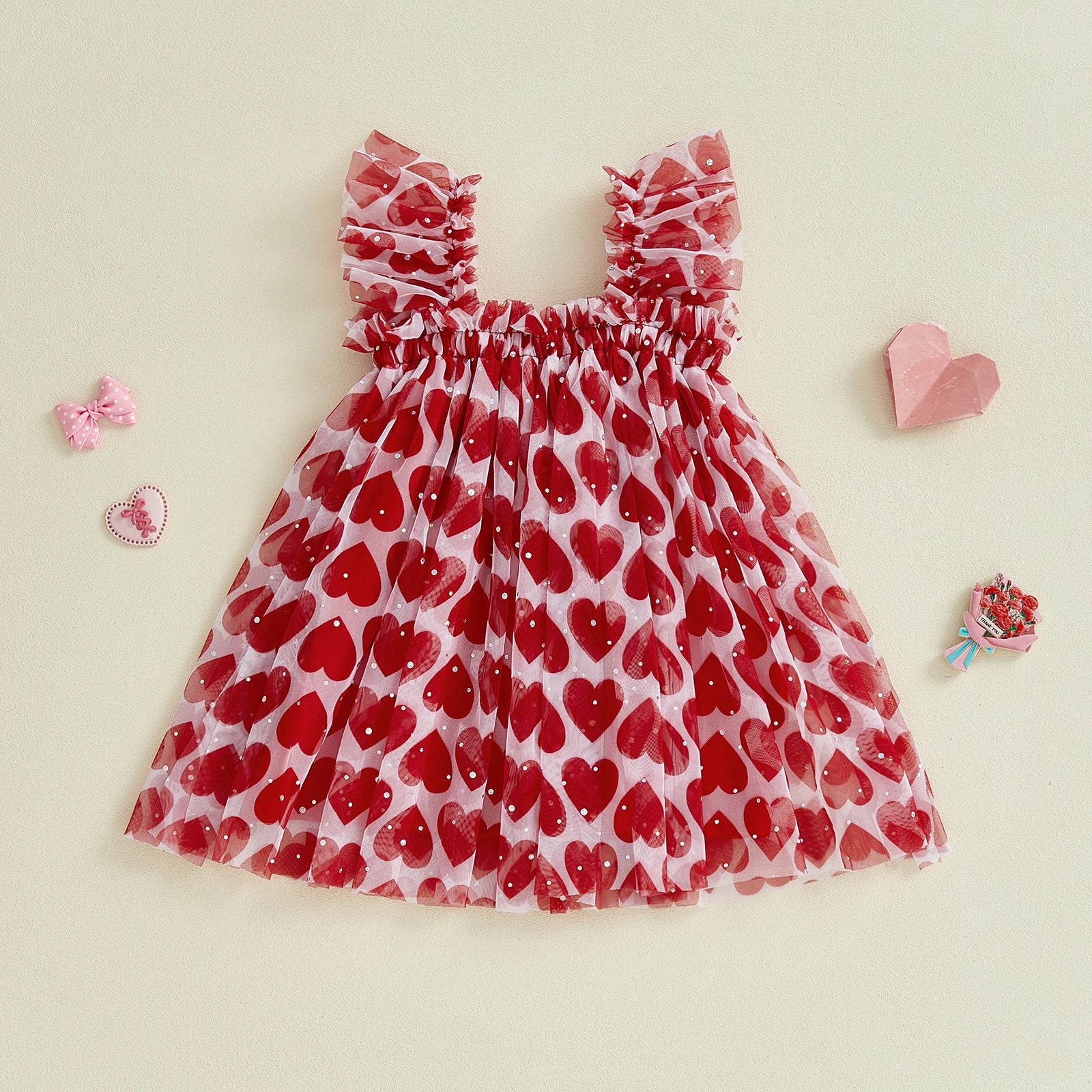 Lioraitiin Toddler Baby Girl Sleeveless Dress with Ruffled Straps Red